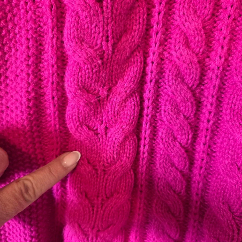 Hippie Rose Cable Knit Sweater Women Medium Pink Cropped Chunky Barbiecore Boho